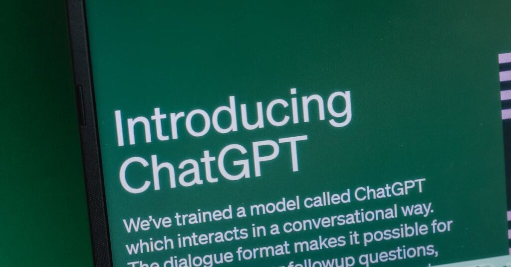 Laptop displaying ChatGPT introduction page on a web browser.